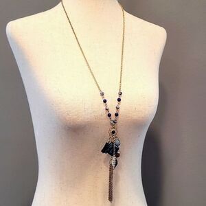 Boho Bliss! Long Gold-Tone Beaded Cluster Necklace with Leaf & Tassel